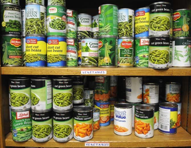 Cans of food that have been donated to the food pantry during the holiday season.