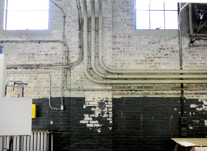 Sunlight floods through elevated windows Tuesday afternoon inside the Studio Arts Buildings on campus.