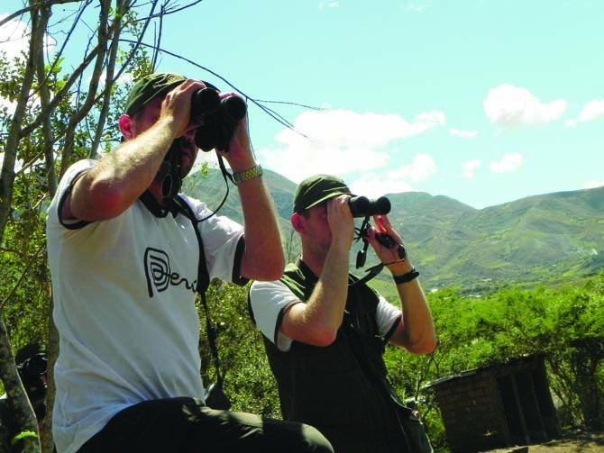 Members of LSU's Tigrisomas birding team scout for wildlife in June 2013 in Peru.