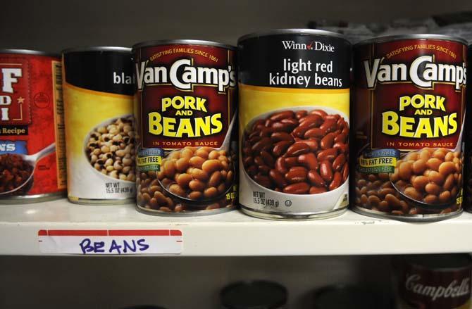 Cans of food that have been donated to the food pantry during the holiday season.