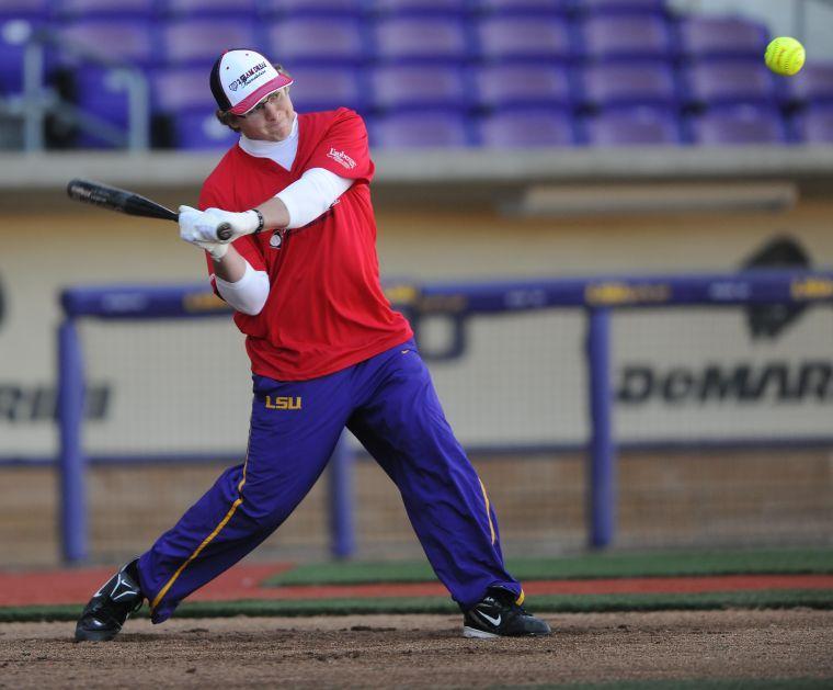 Former LSU baseball player Mason Katz hits a homerun Saturday, January 18th, 2014 during the 2 Seam Dream Cancer Awareness Day Home Run Derby at Alex Box Stadium, Skip Bertman Field.