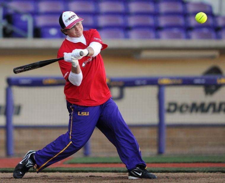 Former LSU baseball player Mason Katz hits a homerun Saturday, January 18th, 2014 during the 2 Seam Dream Cancer Awareness Day Home Run Derby at Alex Box Stadium, Skip Bertman Field.