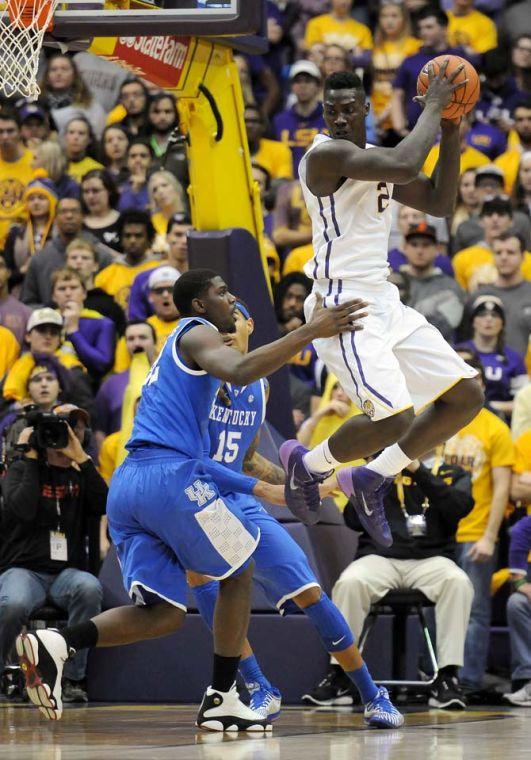 LSU junior forward Johnny O'Bryant III (2) grabs a rebound Tuesday, Jan. 28, 2014 during the Tigers' 87-82 win against the Wildcats in the PMAC.