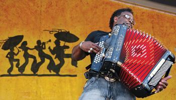 Anthony Dopsie of the Zydeco Twisters plays accordion on the Acura Stage at Jazz Fest 2007 in New Orleans Saturday afternoon.