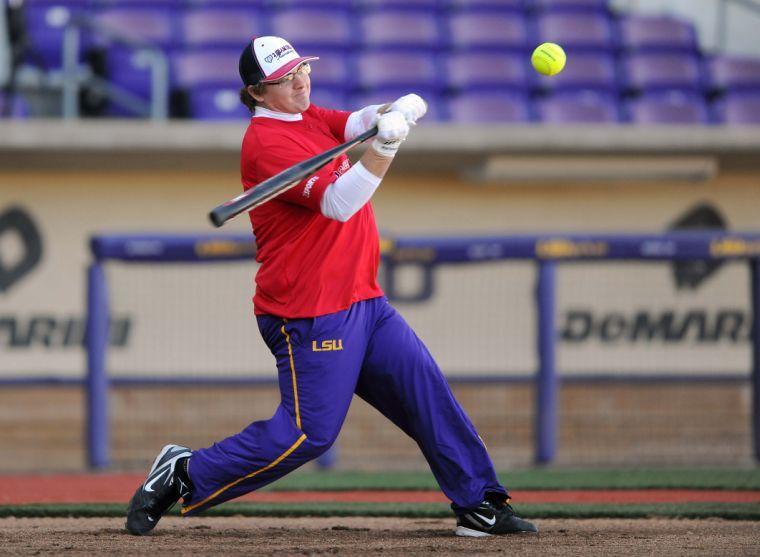 Former LSU baseball player Mason Katz hits a homerun Saturday, January 18th, 2014 during the 2 Seam Dream Cancer Awareness Day Home Run Derby at Alex Box Stadium, Skip Bertman Field.