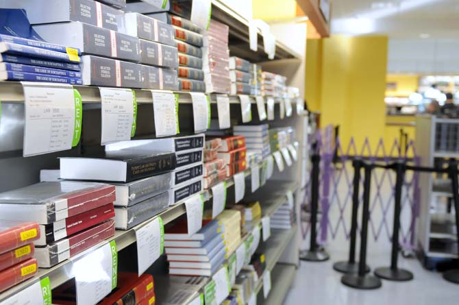 Textbooks are displayed Tuesday, Jan. 21, 2014 in the LSU Bookstore.