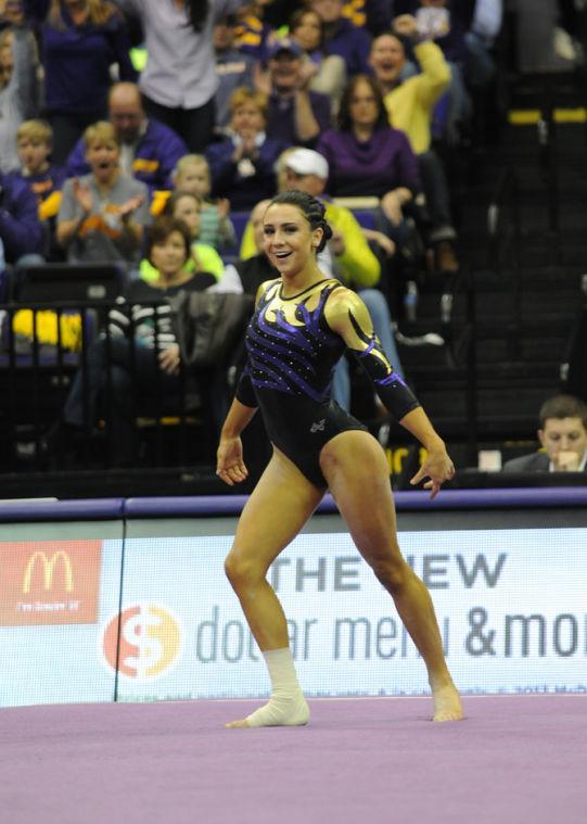 LSU Gymnist, Rheagan Courville, performing her flat routine at the LSU vs Auburn Gym Meet at the PMAC on 1.25.14.