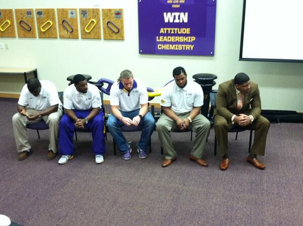 5 LSU Upper Classmen announced their decisions to return for their senior seasons. L to R - DE Jermauria Rasco, RB Kenny Hilliard, DE Jordan Allen, C Elliot Porter, OL La'el Collins.&#160;