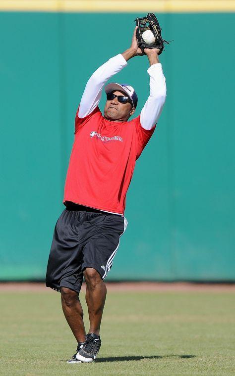 Former LSU baseball player Darryl Hamilton catches the ball Saturday, January 18th, 2014 during the 2 Seam Dream Cancer Awareness Day Home Run Derby at Alex Box Stadium, Skip Bertman Field.