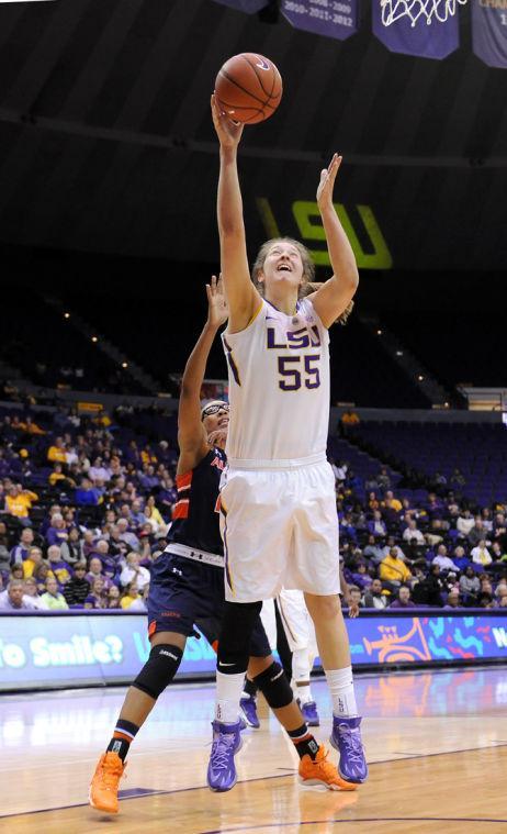 LSU senior forward Theresa Plaisance (55) attempts a shot Thursday, Jan. 23, 2013 during the Lady Tigers' 71-60 victory against Auburn in the PMAC.