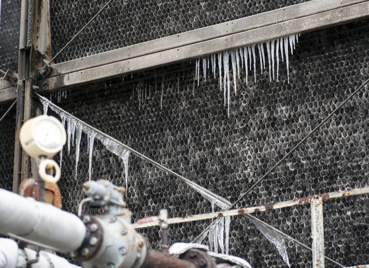 Icicles hang off the Cogeneration facility Tuesday, Jan. 28, 2014.