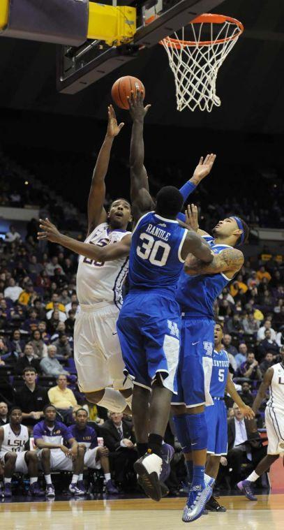 LSU freshman Jordan Mickey (25) shoots the ball Tuesday, Jan. 28, 2014, during the Tigers' 87-82 win against Kentucky in the PMAC.