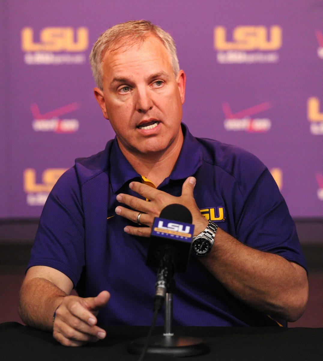 Ray Castle, LSU athletic training program director and associate professor, explains his experience at the Boston Marathon April 24, 2013, at a news conference in the Athletic Administration Building. Castle and three University students were volunteering at the marathon when the deadly explosions occurred April 15, 2013.