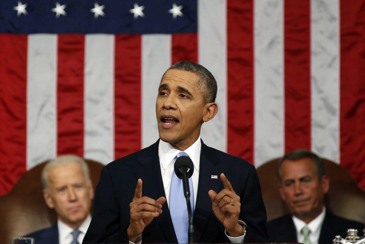 President Barack Obama delivers the State of Union address before a joint session of Congress in the House chamber Tuesday, Jan. 28, 2014, in Washington, as Vice President Joe Biden, and House Speaker John Boehner of Ohio, listen. (AP Photo/Larry Downing, Pool)