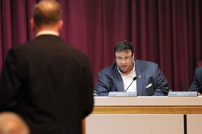 Baton Rouge councilman Ryan Heck asks a question Wednesday, Feb. 26, 2014 at a Metro City Council meeting in downtown Baton Rouge.