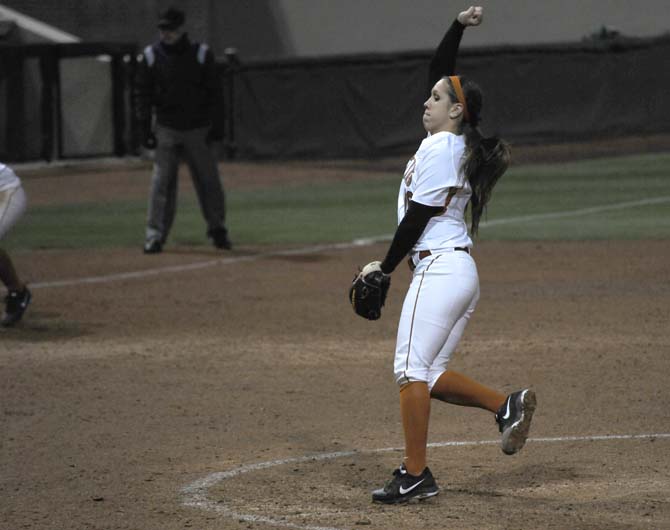 Texas junior pitcher Gabby Smith pitches Thursday, Feb. 6, 2014 as the Longhorn defeat the Tigers' 6-1 at Tiger Park.