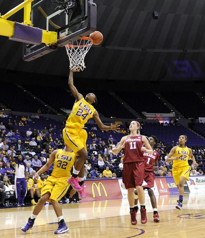 LSU junior guard DeShawn Harden (24) lays up the ball Sunday, Feb. 23, 2014 during the Tigers' 57-53 loss against the Razorbacks in the Pete Maravich Assembly Center.