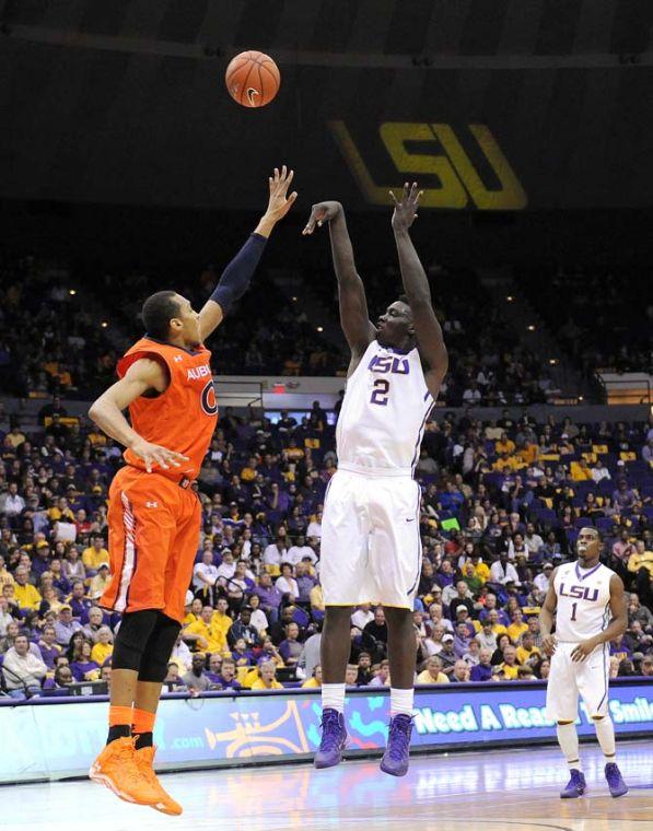 LSU junior forward Johnny O'Bryant III attempts a shot Saturday, Feb. 8, 2013 during the Tigers' 87-80 victory against the Auburn Tigers in the PMAC.