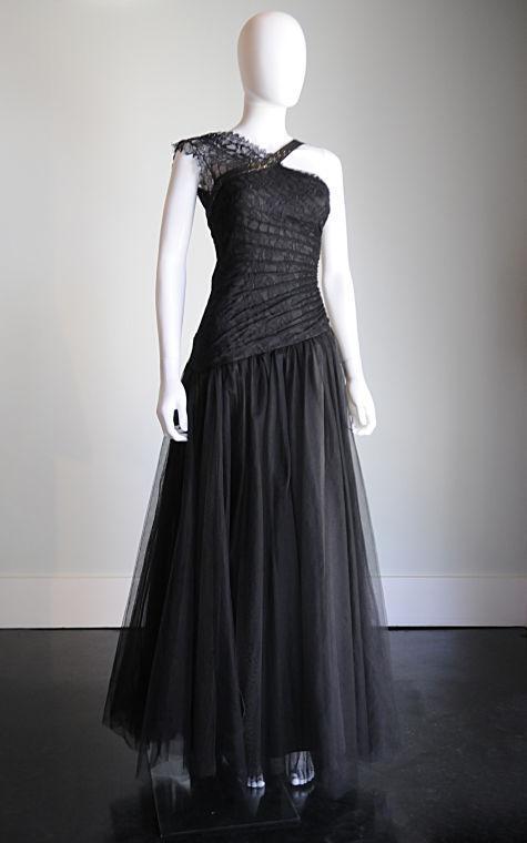 A black BCBG gown.