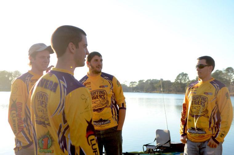 The LSU Kayak Fishing Club talking amongst themselves at Milford Wampold Memorial Park.