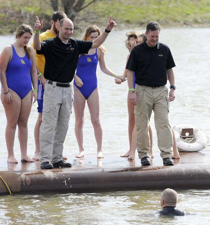 Louisiana State University Police Department officers participate in a polar plunge for The Special Olymics of Louisiana.