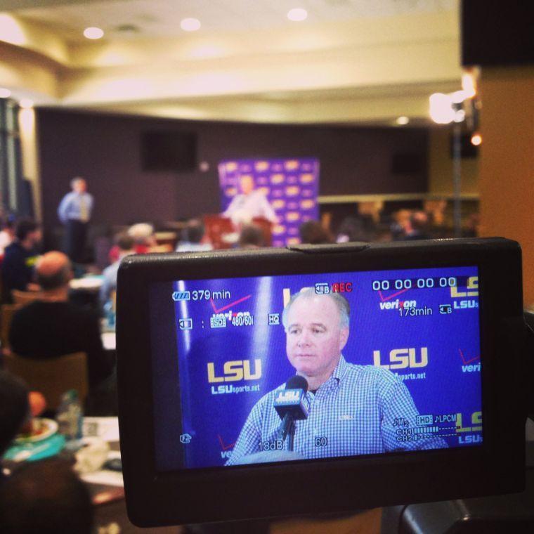 LSU Head Coach Paul Mainieri addresses the media during Baseball Media Day 2014