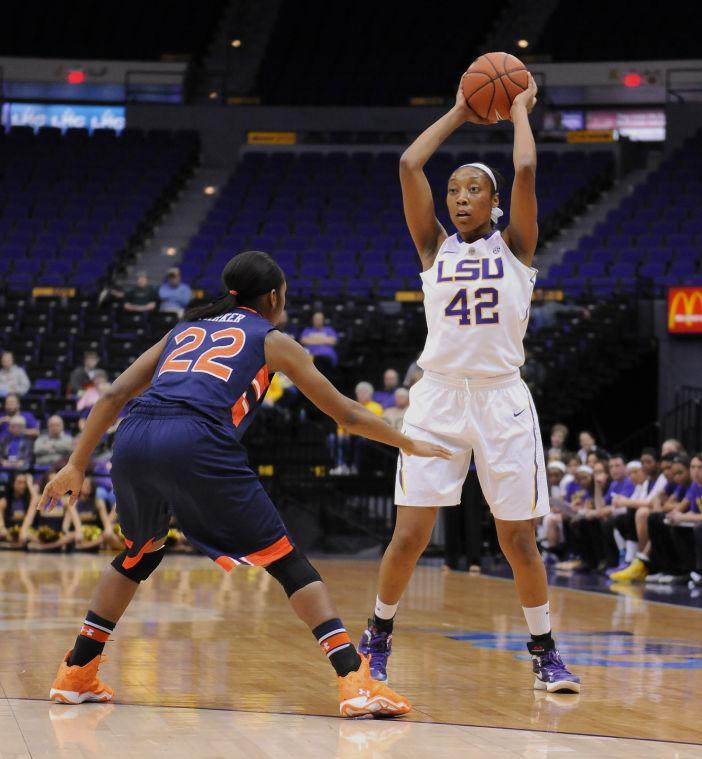 LSU junior forward Sheila Boykin (42) looks for a pass on Thursday, Jan. 24, 2013 during the Lady Tigers' 71-60 victory against Auburn in the PMAC.