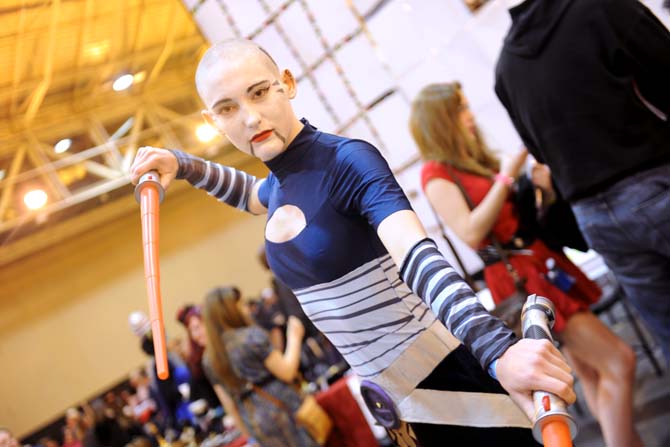 Briana O'Malley cosplays "Asajj Ventress" Saturday, Feb. 8, 2014 at the Wizard World New Orleans Comic Convention.