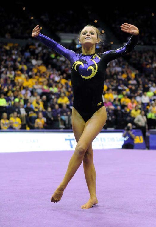 LSU junior all-around gymnast Jessie Jordan spins around during her floor routine Friday, Jan. 31, 2014 during the Tigers' 197.650-196.825 victory against Alabama in the PMAC.