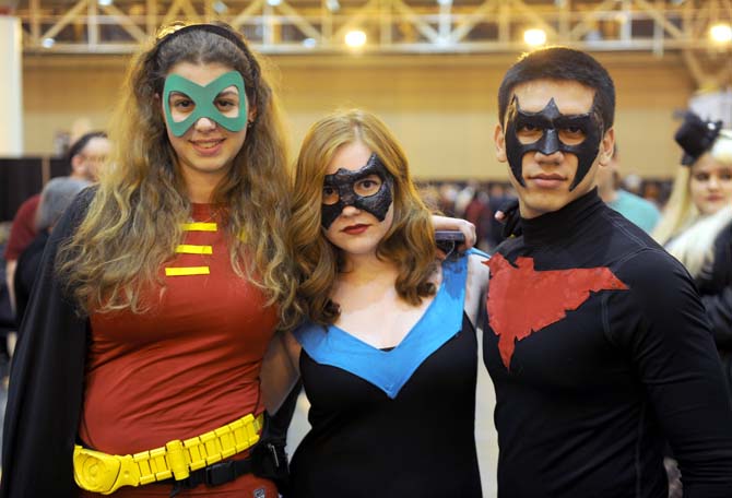 Sophia Gilmore-Montero as "Robin", Kelsey Lawrence as "Lady Night Wing", and Donny Wagner as "Night Wing" Saturday, Feb. 8, 2014 during the Wizard World New Orleans Comic Convention held at the New Orleans Convention Center.