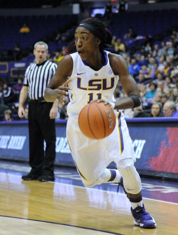 LSU freshman guard Raigyne Moncrief (11) runs with the ball Thursday, Feb. 6, 2014 during the Tigers' 75-58 victory against Missouri at the PMAC.