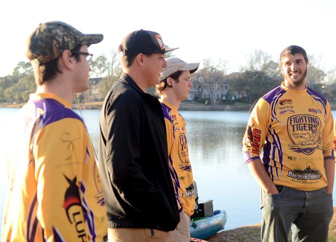 LSU Kayak Fishing Club members talking amongst themselves.