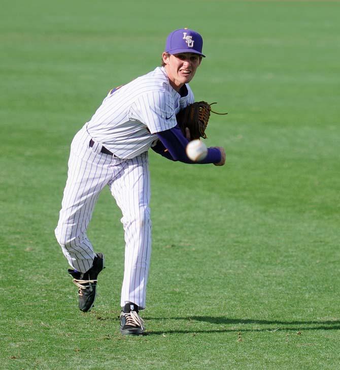 LSU junior pitcher Brady Domangue throws the ball Wednesday, Jan. 5, 2014, in Alex Box Stadium. Domangue could be selected as the Tigers' closer for the 2014 season.