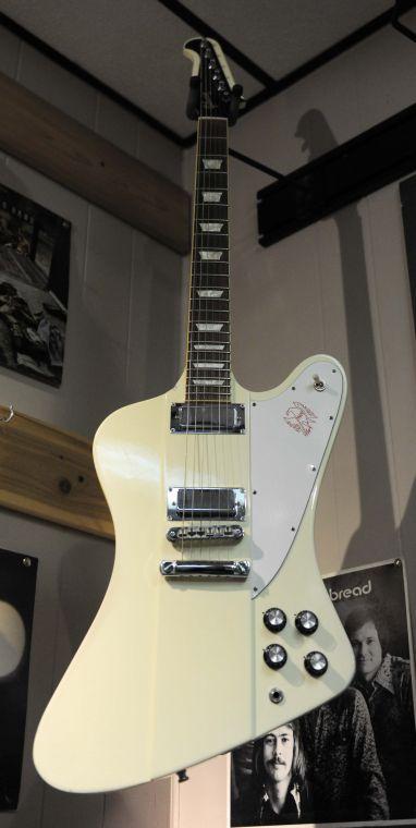 An electric guitar on display in the showroom of Tim's Guitar Repair and Workshop Friday, Feb. 7, 2014.