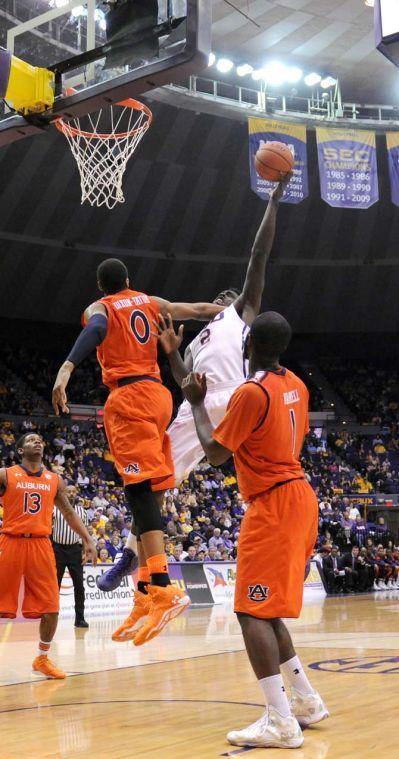 LSU junior forward Johnny O'Bryant III attempts a lay up Saturday, Feb. 8, 2013 during the Tigers' 87-80 victory against the Auburn Tigers in the PMAC.