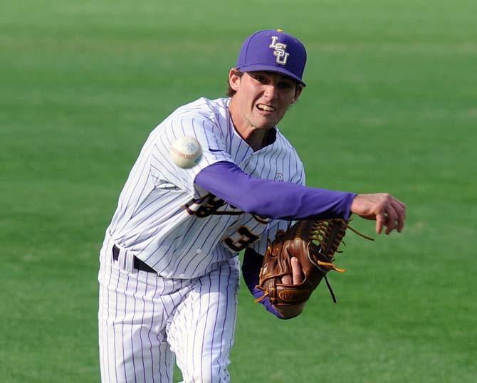 LSU junior pitcher Brady Domangue throws the ball Wednesday, Jan. 5, 2014, in Alex Box Stadium. Domangue could be selected as the Tigers' closer for the 2014 season.