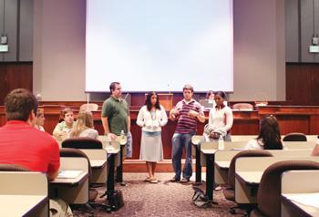 A panel of LSU Law School students answer questions during the Law Center's open house Monday afternoon. Undergraduate students interested in the law school found out about new admission requirements and application processes.