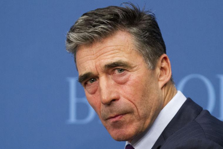 North Atlantic Treaty Organization (NATO) Secretary General Anders Fogh Rasmussen listens to a question while speaking about the future of NATO at The Brookings Institution in Washington, Wednesday, March 19, 2014. As it steels itself against westward Russian advances, NATO may find itself stretched too thin to maintain a broad military mission in Afghanistan by its member states beyond this year. U.S. officials said having to divert troops and resources, if not withdrawing completely, from Afghanistan to secure NATO states would be an unintended casualty of the West&#8217;s new focus on containing Moscow. (AP Photo/Jacquelyn Martin)