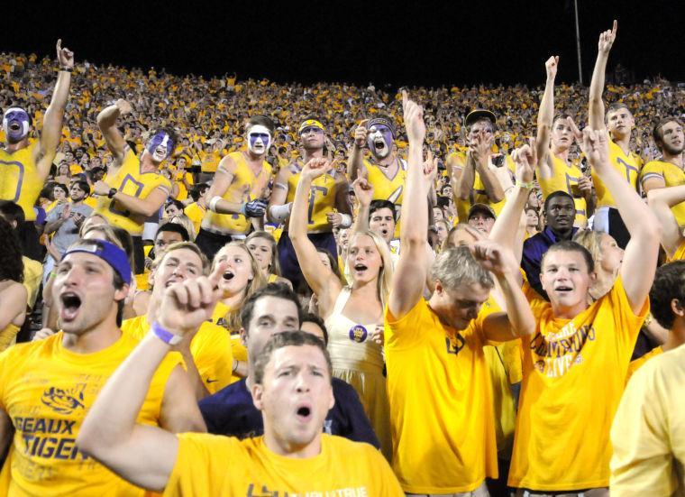 The LSU student section cheers on Oct. 13, 2012 during the 23-21 victory against South Carolina at Tiger Stadium for the annual gold game.