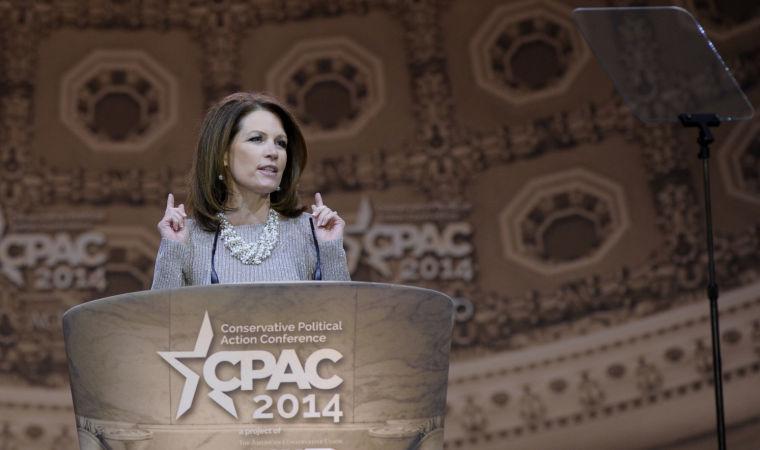 Rep. Michele Bachmann, R-Minn. speaks at the Conservative Political Action Conference annual meeting in National Harbor, Md., Saturday, March 8, 2014. Saturday marks the third and final day of the annual Conservative Political Action Conference, which brings together prospective presidential candidates, conservative opinion leaders and tea party activists from coast to coast. (AP Photo/Susan Walsh)