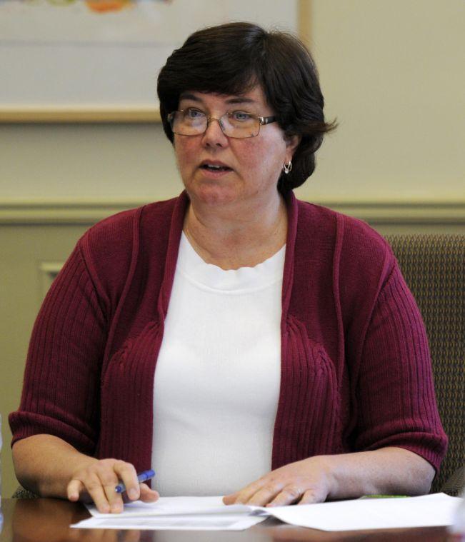 Student Technology Fee Oversight Committee chairperson Jane Cassidy speaks during the Student Tech Fee Meeting on Thursday, March 20, 2014 in Thomas D. Boyd Hall.