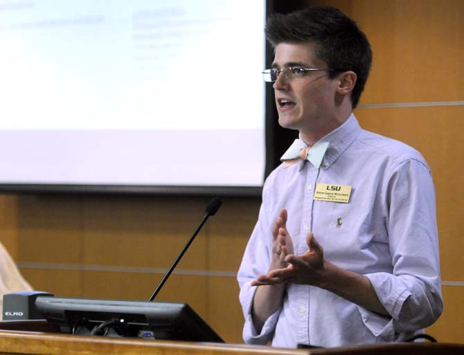 LSU Speaker Pro Tempore for the Trey Schwartzenburg speaks during the Student Government meeting on Wednesday, March 19, 2014, in the Senate Room in the Student Union.