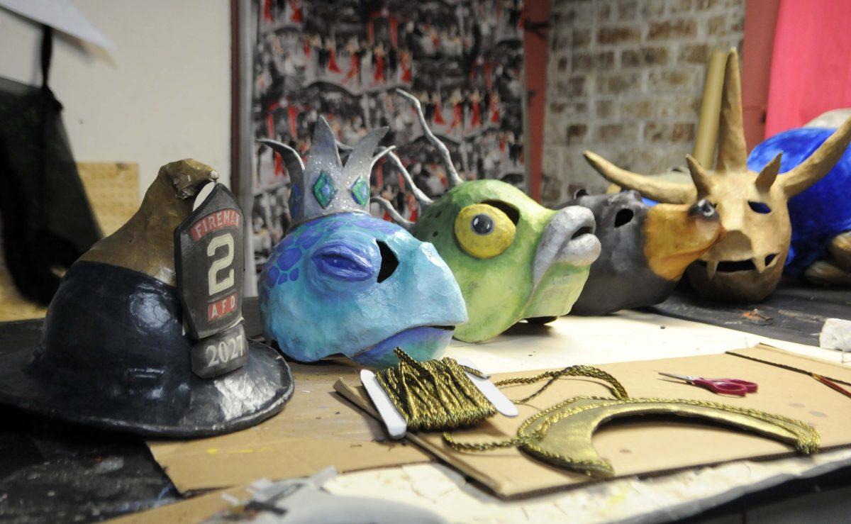 Papier-m&#226;ch&#233; hats and masks created by costumers at Southern Costume Company.