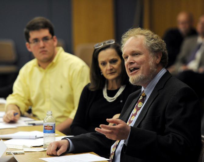 LSU professor and Faculty Senate President Kevin Cope shares his ideas on the direction for academics Thursday, Feb. 28, 2013 at the Academic Subcommittee in Efferson Hall.