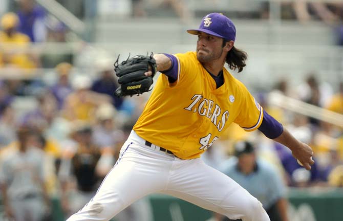 LSU junior left-handed pitcher Zac Person (49) pitches Sunday, April 27, 2014, during the Tigers' 9-4 victory against Tennessee in Alex Box Stadium.