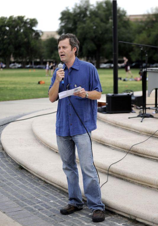 Baton Rouge lawyer David Brown speaks to students about marijuana legalization Thursday, April 24, 2014 during Spring Greening on the LSU Parade Grounds.