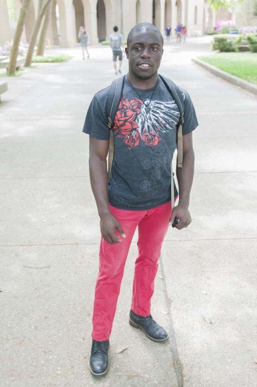 &#8220;[My red pants] make me feel fierce,&#8221; Adeolu Ogunniyi, mechanical engineering junior.