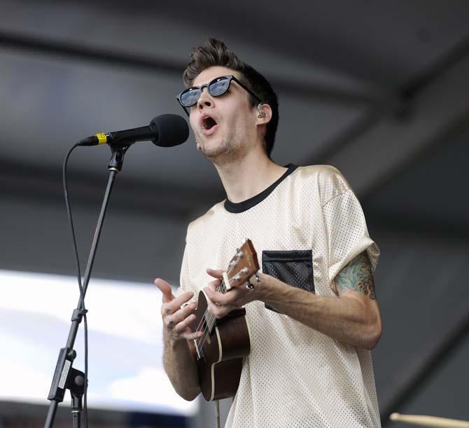 Royal Teeth singer/guitarist Gary Larsen plays the ukelele Sunday, April 27, 2014, during the New Orleans Jazz and Heritage Festival.