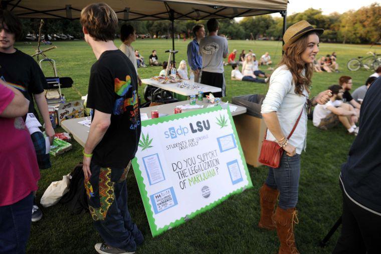 LSU Students for Sensible Drug Policy's booth holds information on marijuana legalization.