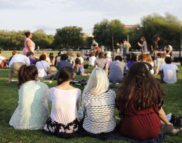 Onlookers watch the Spring Greening Legalize Marijuana Music Festival on April 24, 2014 at the LSU Parade Grounds.